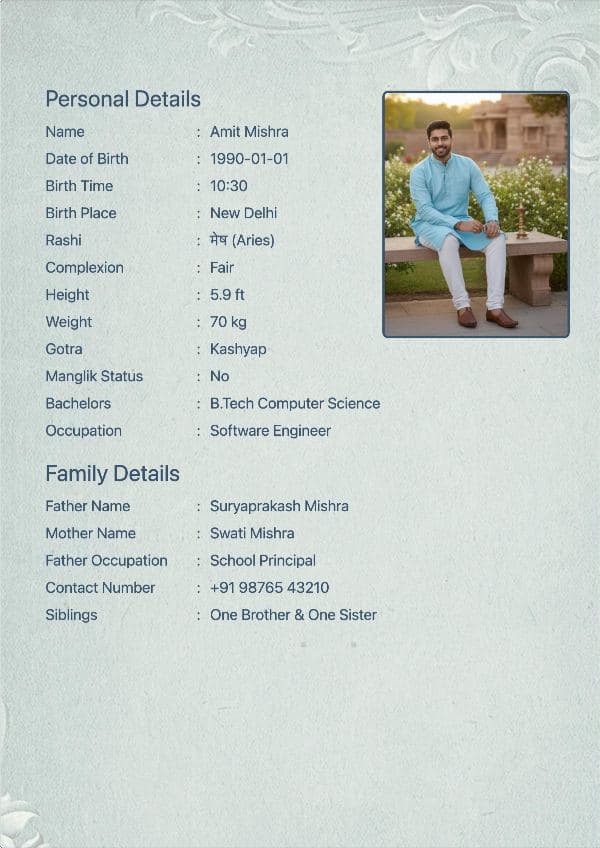 Sapphire Elegance marriage biodata template